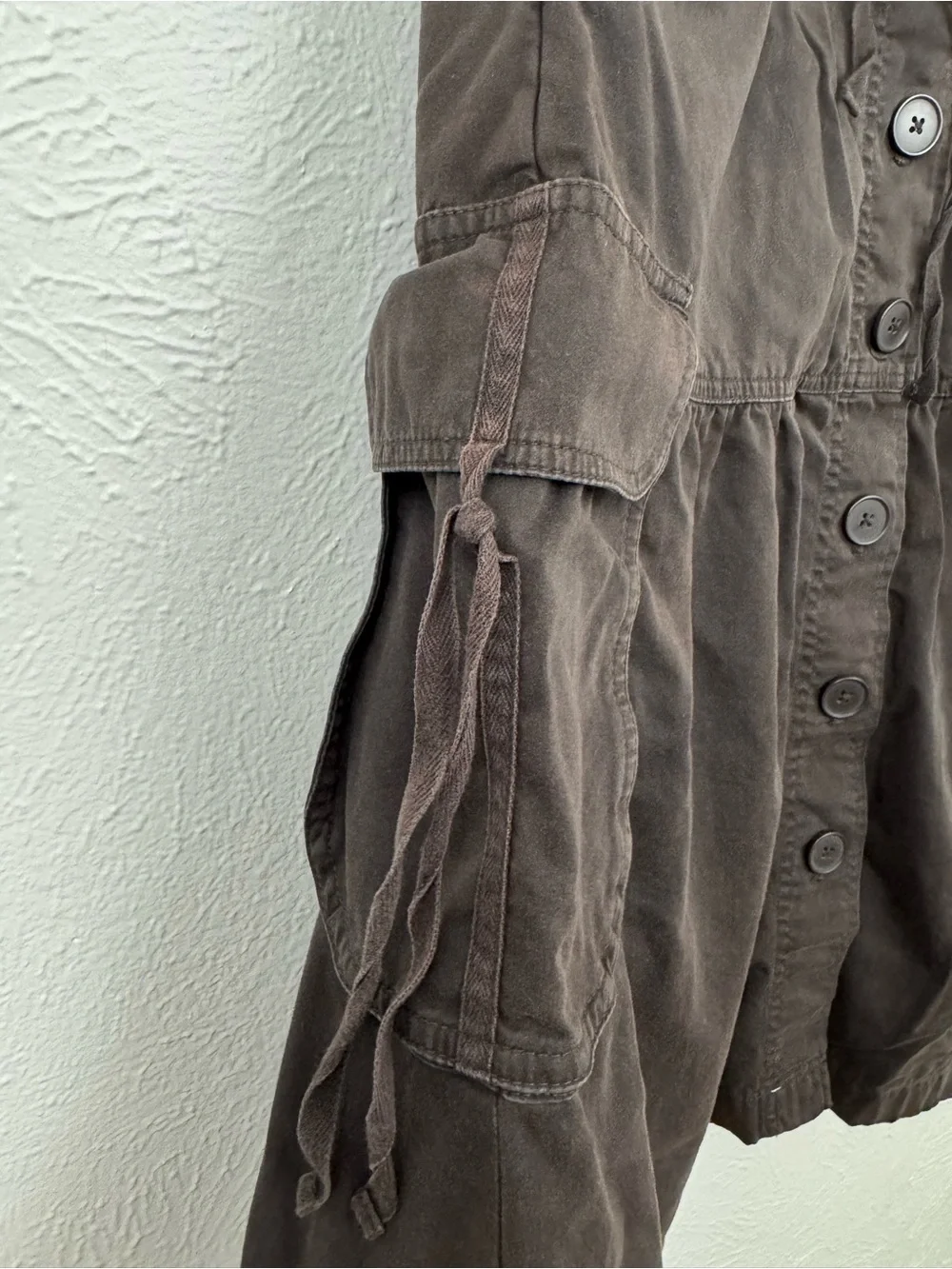 LOFT Utility Cargo Skirt Brown Cotton Button Front Drawstring Pockets Sz 4